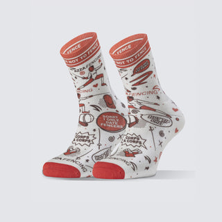 Crew Socks - To Fence Or Not To Fence White and Red