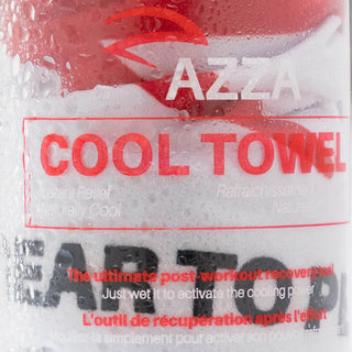 AZZA Fencing Cooling Towel — packaging tube showing post-workout recovery use — Azza Sports