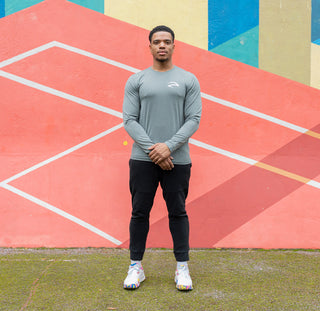 Long Sleeve Performance Tee with Breathable Construction in Grey