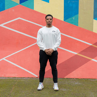 Cotton White blend fleece sweatshirt with front embroidery and back print