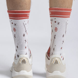 クルーソックス - フェンスをするかしないか ホワイト＆レッド