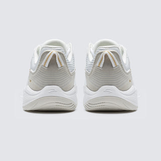 AZZA Master white/gold fencing shoe, heel and ankle counter detail