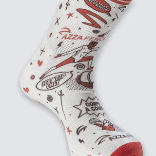 クルーソックス - フェンスをするかしないか ホワイト＆レッド