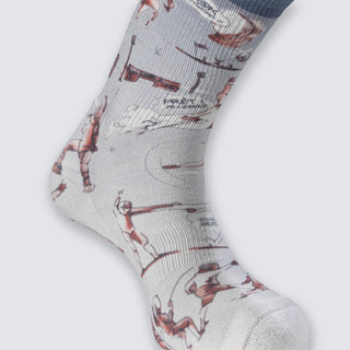 AZZA AirFlow Crew Socks Touch Me If You Can Blue & Red — elastic arch support detail — Azza Sports