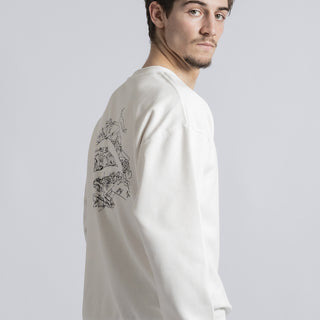 سويت شيرت من قماش الفليس مزيج القطن الأبيض مع تطريز أمامي وطباعة خلفية - أحذية المبارزة الفاخرة - عزة للمبارزة