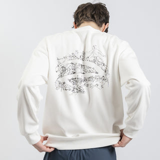 سويت شيرت من قماش الفليس مزيج القطن الأبيض مع تطريز أمامي وطباعة خلفية - أحذية المبارزة الفاخرة - عزة للمبارزة